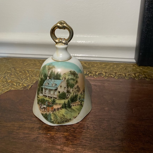 Other - Vintage Currier And Ives Porcelain Bell American Homestead Summer White Gold